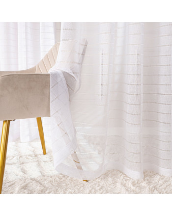 Długa gotowa firana na przelotkach, z transparentnej siateczki o strukturze płótna, dwa rozmiary