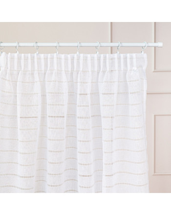 Długa gotowa firana na taśmie marszczącej z transparentnej siateczki o strukturze płótna, dwa rozmiary