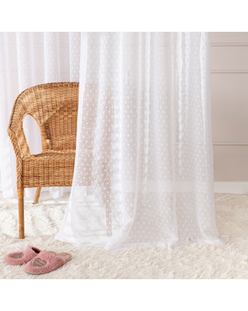 Długa gotowa firanka do salonu na taśmie marszczącej, kolor biały, dwa rozmiary, Białe Groszki