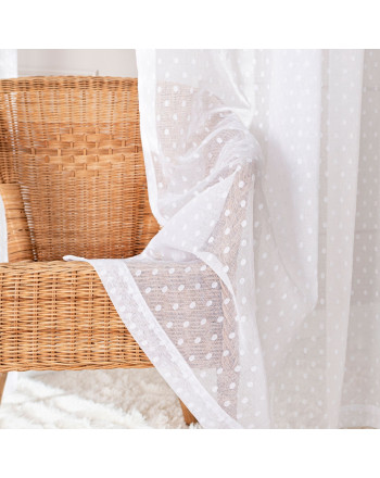 Długa gotowa firanka na przelotkach, kolor biały, dwa rozmiary, Białe Groszki