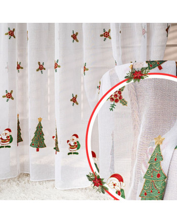 Firana do salonu, etamina ze świątecznym haftem i ołowianką na taśmie marszczącej, wysokość do 290 cm - szyta na wymiar