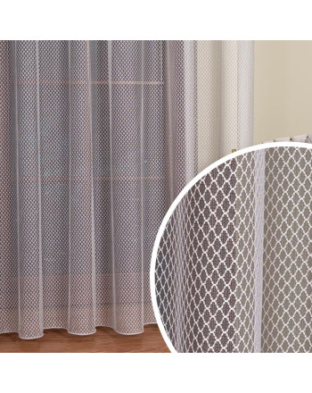 Długa firana do salonu z ażurowym wzorem i ołowianką, kolor srebrny, wysokość 300 cm, Siatka - sprzedawana na metry