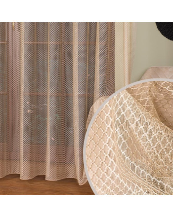 Beżowa firanka SIATKA z geometrycznym wzorem, wysokość 300 cm, nowoczesny styl, zbliżenie wzoru
