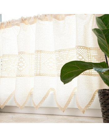Bawełniana zazdrostka ażurowa, kolor jasnokremowy, dostępna w 2 wysokościach, Eris - sprzedawana na metry