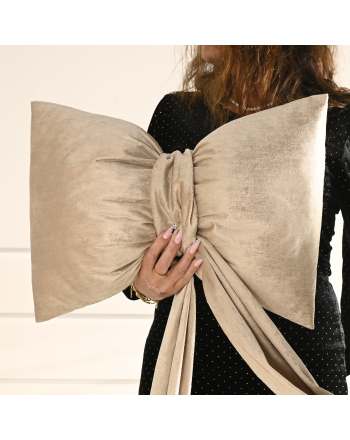 Poduszka świąteczna Kokarda welwetowa wisząca XXL jasny beżowy ze złotym nadrukiem 40x160 cm Velvi