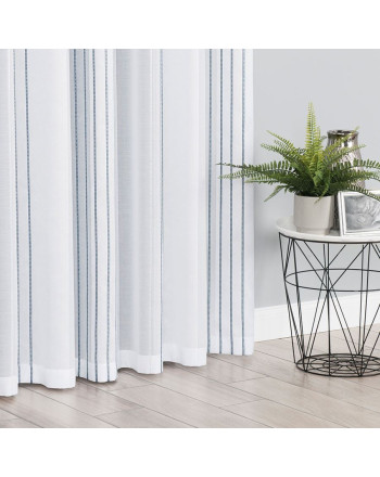 Nowoczesna tkanina dekoracyjna, biała w szare pasy ze srebrną nitką po całości, wysokość 300 cm, 433000 - sprzedawana na metry