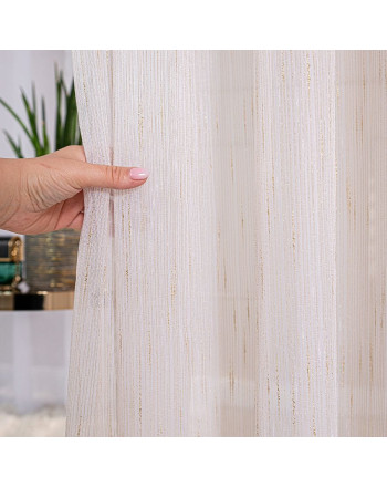 Firana o strukturze deszczyku, na taśmie marszczącej, kolor kremowy ze złotą nitką, wysokość do 300 cm, Neve - szyta na wymiar