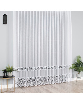 Nowoczesna długa firana markizeta z gipiurą, kolor biały, wysokość 280 cm, 008897 - sprzedawana na metry