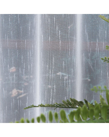 Długa biała firanka z nabłyszczanej przędzy do salonu ze wzorem deszczyku, wysokość 330 cm - sprzedawana na metry