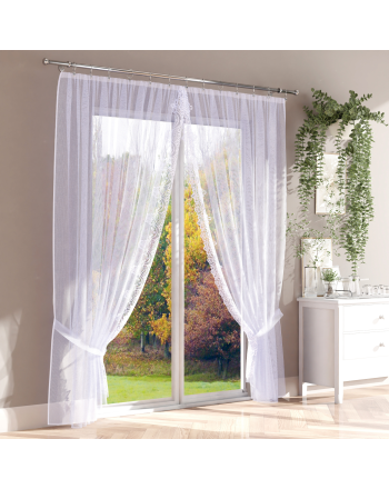 Firana na okno balkonowe zakładana na taśmie żakard 300x250 cm Romantica