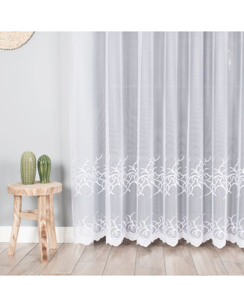 Firanka żakardowa ze wzorem pasowym, kolor biały, wysokość 250 cm - sprzedawana na metry