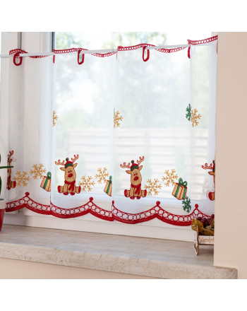 Świąteczna zazdrostka batystowa z kolorowym haftem, dostępna w dwóch wysokościach - sprzedawana na metry