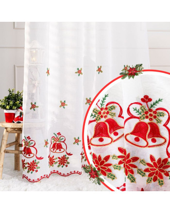 Długa świąteczna firana do salonu, biały batyst z haftem, wysokość 280 cm Holly - sprzedawana na metry