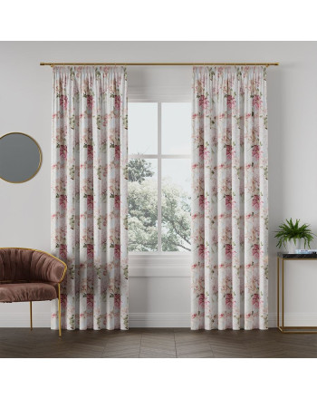 Tkanina zasłonowa, welwetowa w pastelowe kwiaty, kolor różowy, szerokość 150 cm, Howera - sprzedawana na metry