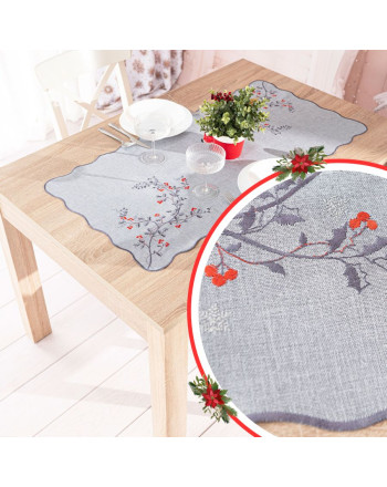 Bieżnik w kolorze szarym ze świątecznym haftem, dwa rozmiary, Jarzębinowy Blask