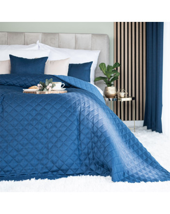 Narzuta na łóżko z grubszej tkaniny strukturalnej Jodełka, kolor niebieski, dostępna w 2 rozmiarach