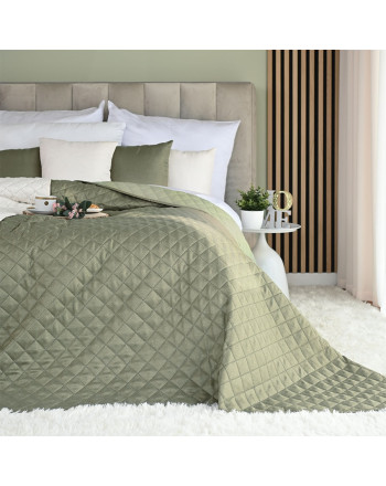 Narzuta na łóżko z grubszej tkaniny strukturalnej Jodełka, kolor szarozielony, dostępna w 2 rozmiarach