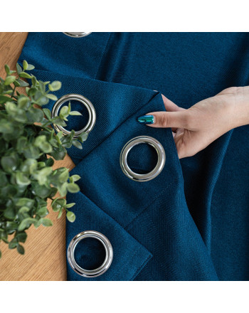 Gotowa zasłona do salonu na przelotkach Jodełka, kolor niebieski, rozmiar 140x250 cm