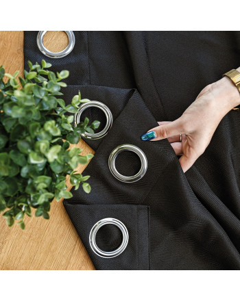 Gotowa zasłona do salonu na przelotkach Jodełka, kolor czarny, rozmiar 140x250 cm