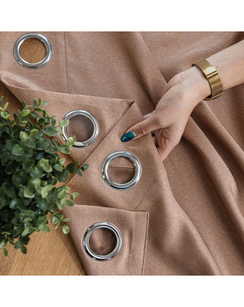 Gotowa zasłona do salonu na przelotkach Jodełka, kolor ciemny beżowy, rozmiar 140x250 cm