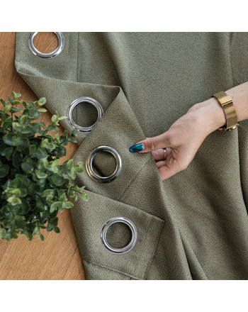 Gotowa zasłona do salonu na przelotkach Jodełka, kolor szarozielony, rozmiar 140x250 cm