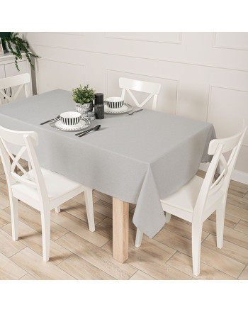 Gotowy obrus z materiału wodoodpornego o fakturze płótna, wykończony listwą, kolor szary, oferowany w trzech rozmiarach, Aruba