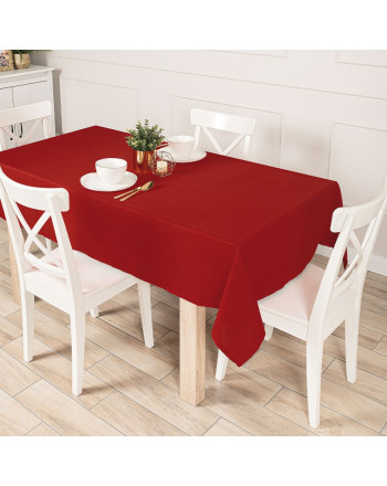 Gotowy obrus z tkaniny wodoodpornej o fakturze płótna, wykończony listwą, oferowany w kilku rozmiarach, kolor czerwony, Aruba