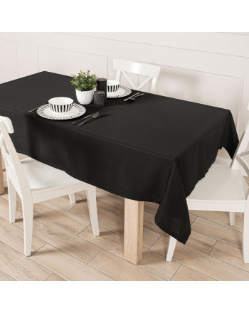 Gotowy obrus z tkaniny wodoodpornej o fakturze płótna, wykończony listwą, oferowany w trzech rozmiarach, kolor czarny, Aruba