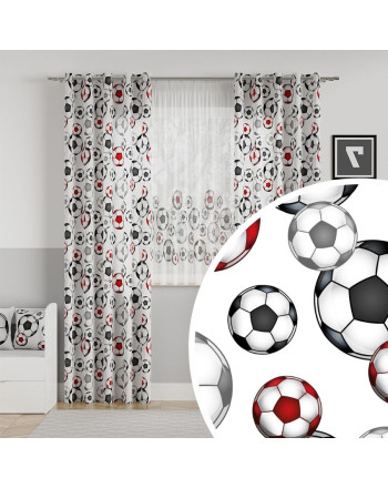 Welurowy materiał na zasłony z czerwono-czarnym nadrukiem, szerokość 165 cm, Futbol, Piłka - sprzedawany na metry