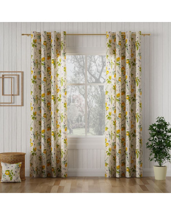 Tkanina zasłonowa bawełniana z nadrukiem, kolor żółty, szerokość 140 cm, Cytryny - sprzedawana na metry
