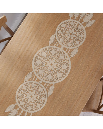 Beżowy bieżnik żakardowy, 36x140 cm w stylu boho, łapacz snów Alia