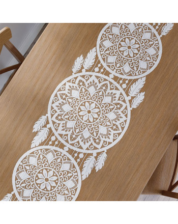 Biały bieżnik żakardowy, 44x224 cm w stylu boho, łapacz snów Alia