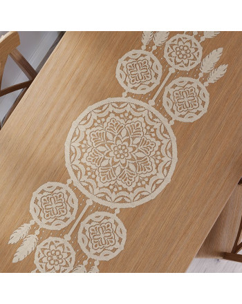 Beżowy bieżnik żakardowy, z motywem łapacza snów, rozmiar 45x155 cm, Lea