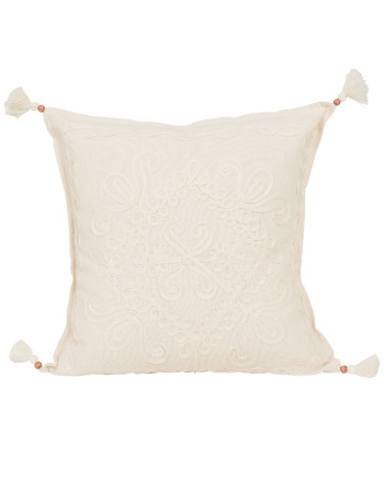 Beżowa poszewka dekoracyjna wykonana z bawełny, rozmiar 40x40 cm, styl BOHO