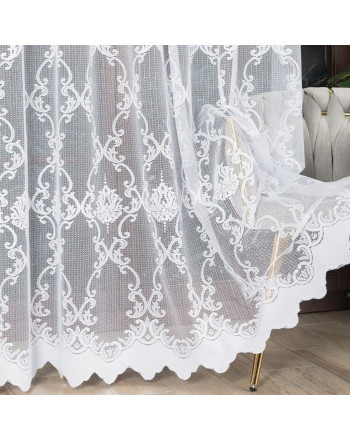 Firanka żakardowa ze wzorem po całości, na taśmie, kolor biały, wysokość od 100 do 250 cm, 910007 - szyta na wymiar