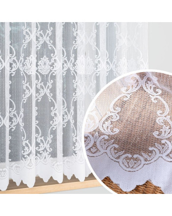 Krótka firana gotowa żakardowa ze wzorem ornamentowym, kolor biały, oferowana w kilku rozmiarach, Dilara