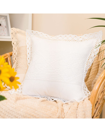 Poszewka bawełniana z przeszyciem i wykończeniem ażurowym, kolor biały, rozmiar 40x40 cm, Rachela