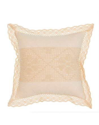 Poszewka bawełniana z przeszyciem i wykończeniem ażurowym w kolorze kremowym, rozmiar 40x40 cm, Rachela
