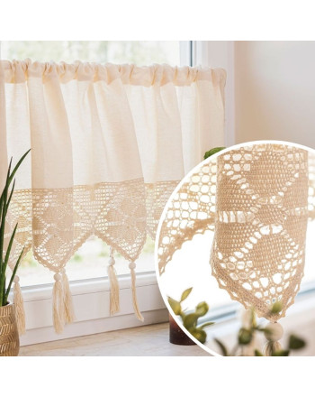 Bawełniana zazdrostka z ażurem, kolor kremowy, oferowana w dwóch wysokościach, Rachela - sprzedawana na metry