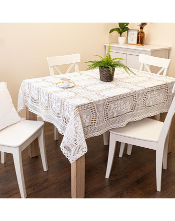 Bawełniany, prostokątny obrus ażurowy, kolor biały, oferowany w kilku rozmiarach, Iness