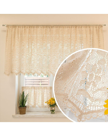 Bawełniana gotowa zazdrostka ażurowa, w kolorze kremowym, oferowana w kilku rozmiarach, Iness