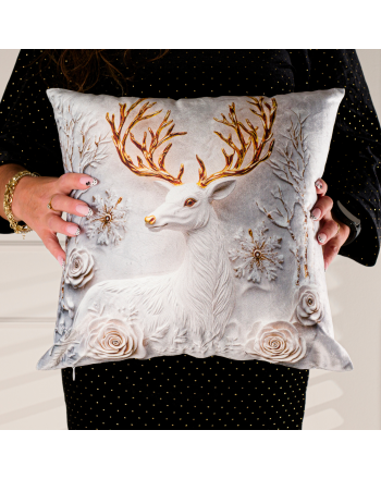 Welwetowa poszewka dekoracyjna, świąteczny nadruk 3D w tonacji szaro-złotej, rozmiar 40x40 cm, Jelonek