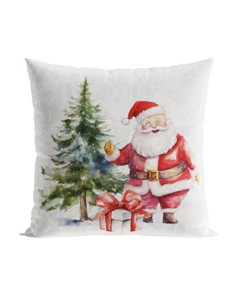 Poszewka dekoracyjna z welwetu ze świątecznym nadrukiem, rozmiar 40x40 cm, Mikołaj