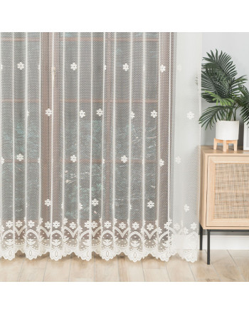 Długa firana żakardowa z delikatnym wzorem kwiatowym, kolor kremowy, wysokość 250 cm - sprzedawana na metry
