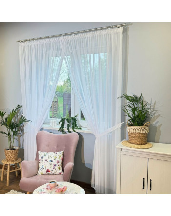 Długa firana woalowa gotowa zakładana, z przędzy w 100% z recyklingu z ołowianką, rozmiar 400x250 cm, Eko