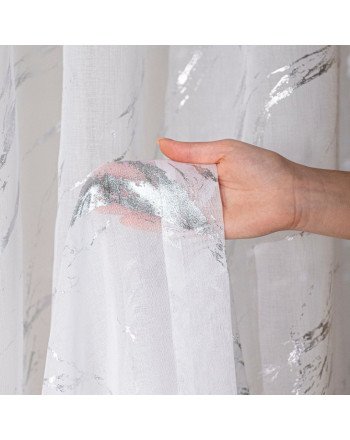 Firana uszyta na taśmie, kolor biały ze srebrnymi przetarciami, wysokość do 300 cm, Srebrny marmurek - szyta na wymiar