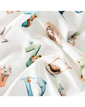 Welurowy materiał na zasłony do pokoju dziecięcego drukowany szerokość 150 cm Alfabet - sprzedawana na metry