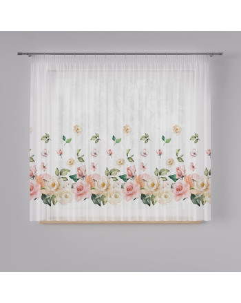 Firanka woalowa z ołowianką, drukowana w róże, wysokość 157 cm, Atena - sprzedawana na metry