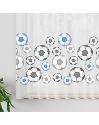 Krótka firanka woal do pokoju dziecięcego, kolor niebieski, wysokość 157 cm, Futbol, Piłka - sprzedawana na metry