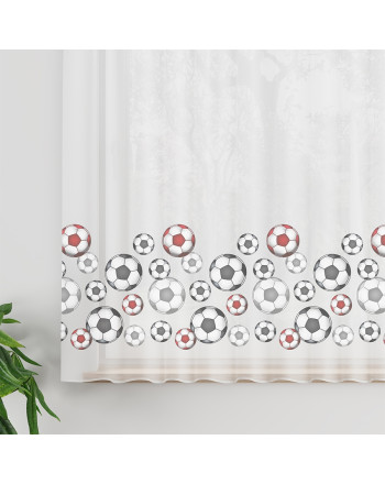 Krótka firanka woalowa do pokoju dziecięcego, kolor czerwony, wysokość 157 cm, Futbol, Piłka - sprzedawana na metry